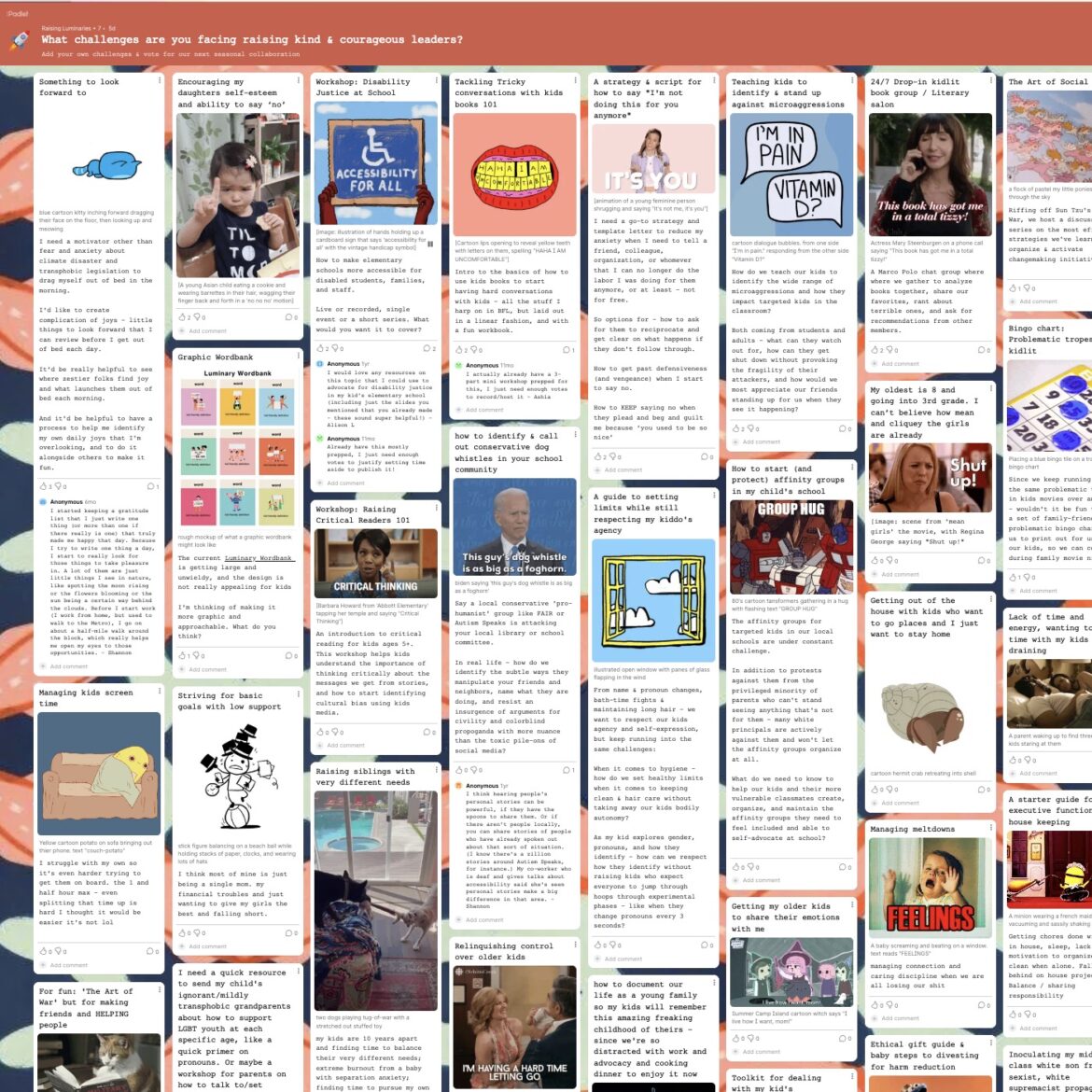 preview of member-submitted challenges in the collab lab padlet